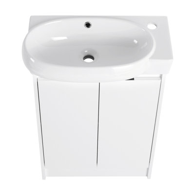 Meuble-lavabo contemporain autoportant avec lavabo, armoire de salle de bain avec portes à fermeture en douceur