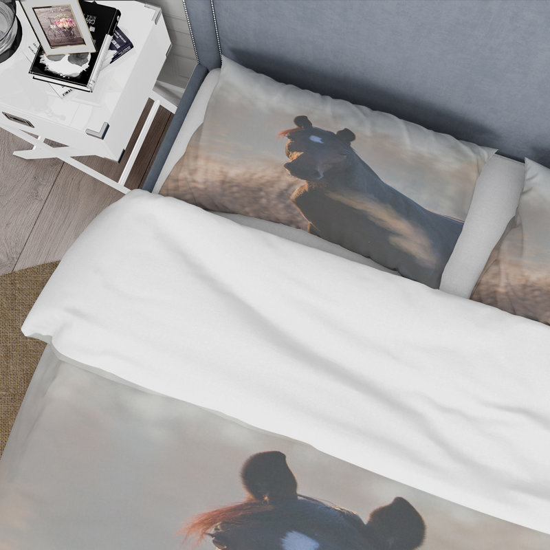 Portrait d'un cheval sur un matin d'automne - Ensemble de housse de couette Farmhouse - Microfibre de polyester