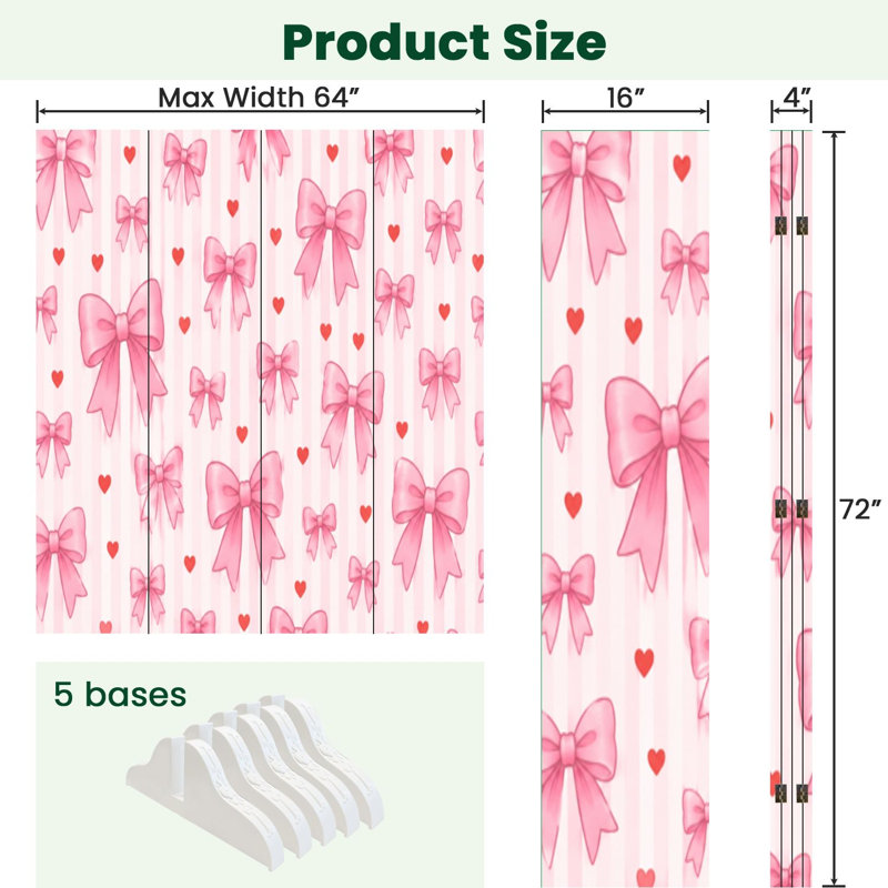 Cloison pliante à 4 panneaux avec paravent à rubans roses et roses, 4, 71" H x 64" W x 1" D