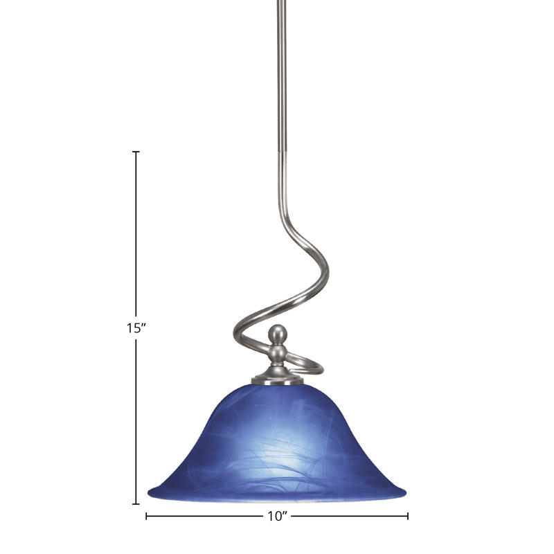 Anjuli Stem Hung Mini Pendant With 10" Blue Italian Glass, Brushed Nickel