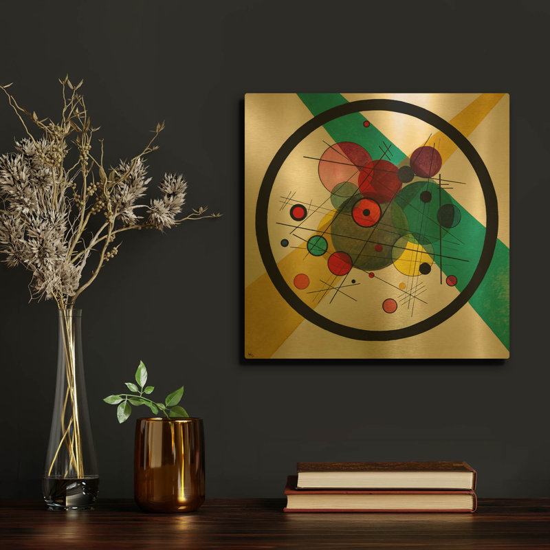 «Circles In A Circle» par Wassily Kandinsky, art mural en métal doré, 12 po x 12 po, 12 po x 12 po