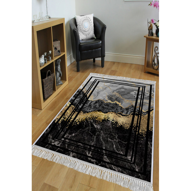 Luxurious Velvet Area Rug (4.6 x 7.2 ft), 100% Antibacterial Fabric, Non-Slip Cotton Backing, Pile Height: 0.4 in | Machine Washable, 3D Digital Print Design | Perfect for Living Room & Bedroom Decor, Soft & Durable