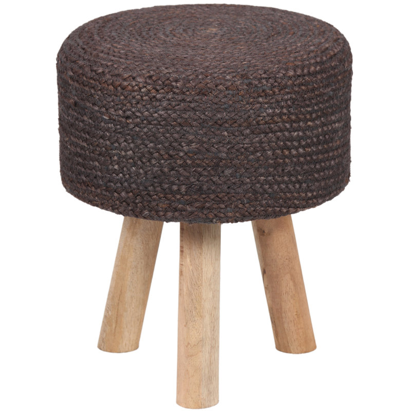 Tabouret rond rembourré en jute fabriqué à la main Kilim, Brun, Brun