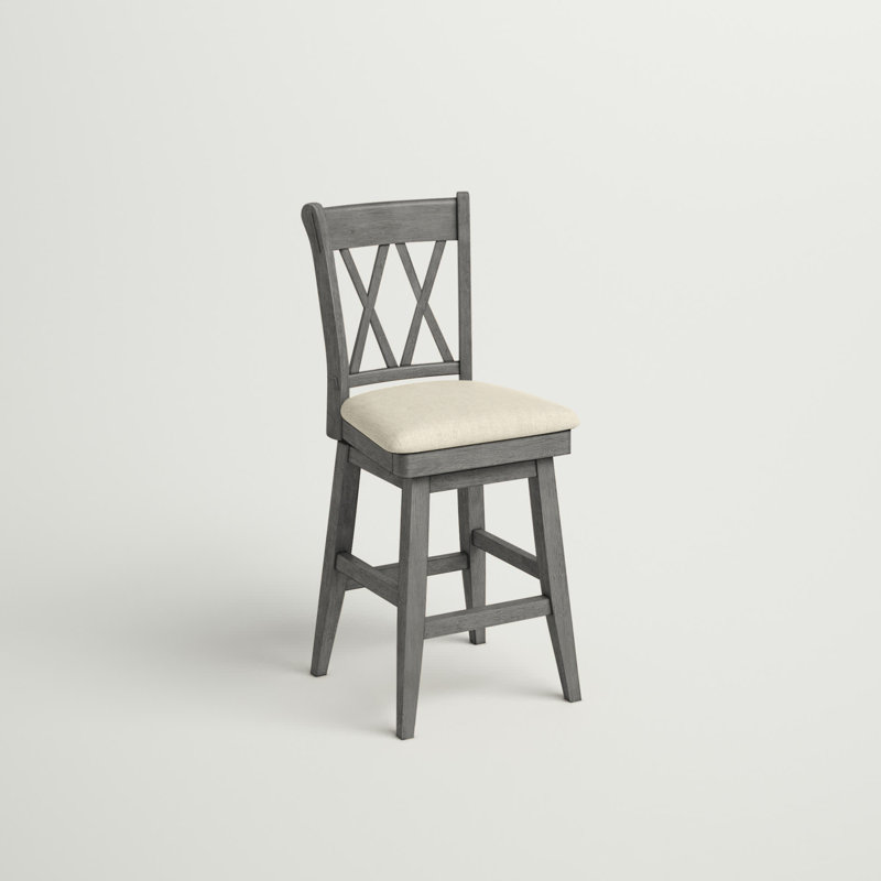 Fortville Swivel Upholstered Counter Stool, Antique Gray, Counter Stool (25.78” Seat Height)