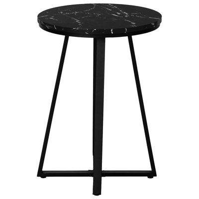 Contemporary Black Metal Accent Table With Round Top End Marble Look For Bedroom