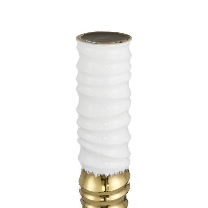Élégant vase de plancher en céramique sculpté, Blanc / Doré