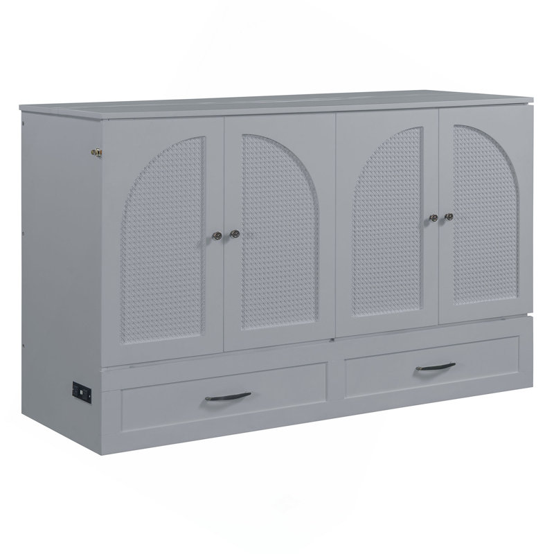 Queen Size Murphy Bed With Large Drawers, Gray, Queen