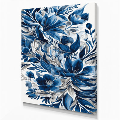 "Watercolor Floral", art mural bleu sur toile