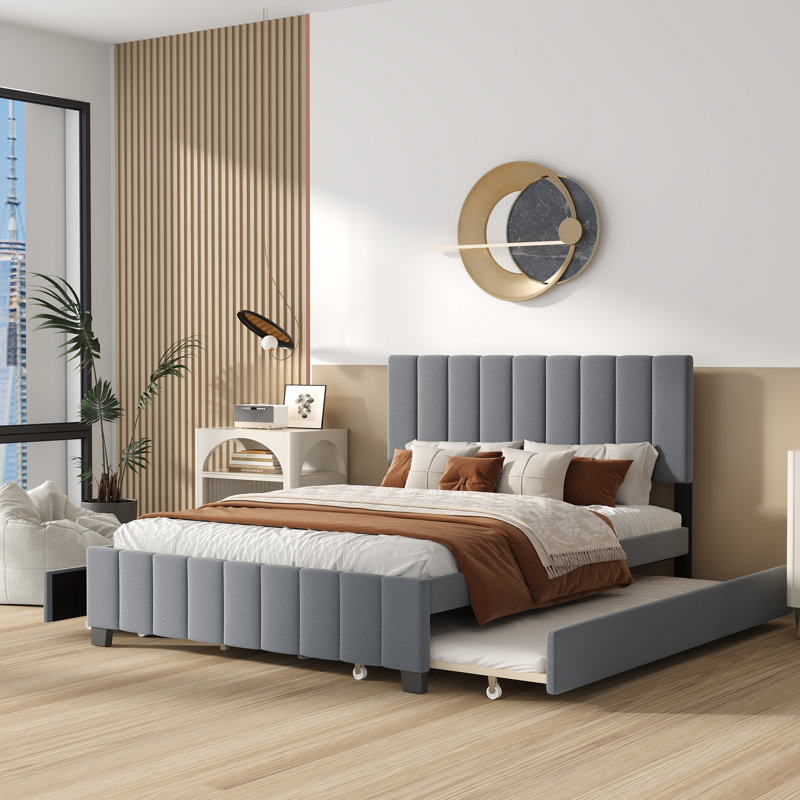 Upholstered Velvet Standard Bed with Drawers, Gray