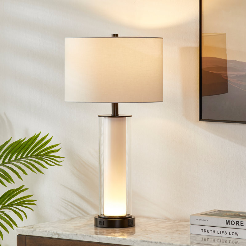 Lampe de table USB en verre 26,75 po avec veilleuse intégrée (une ampoule DEL incluse)