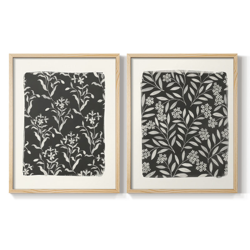 Motif floral rétro I - impression encadrée de qualité supérieure - prête à être accrochée - aucun clou requis - aucun clou requis