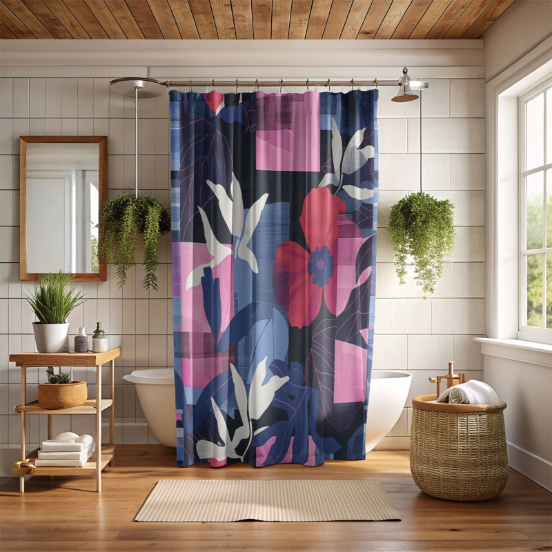 Rideaux de douche standard 1 pièce Abstract Hibiscus, H 74 po x l 71 po
