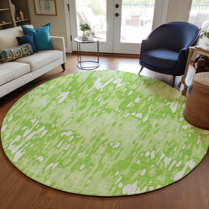 Ken Lime Washable Indoor-Outdoor Rug - , 8' x 8'