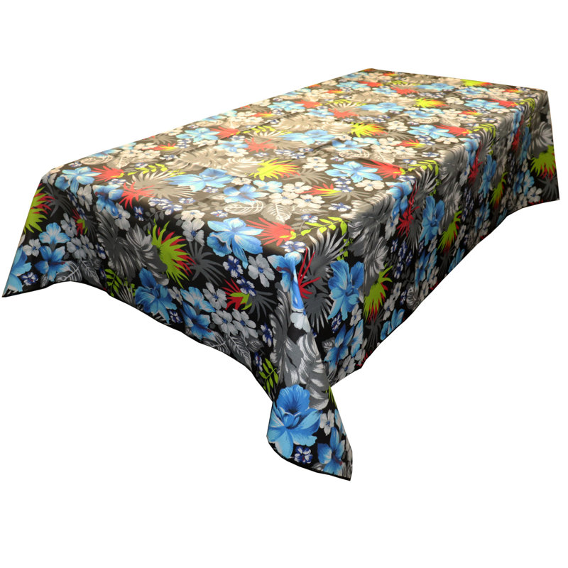 Tropical Hawaiian Print Tablecloths, Black, 58" Square
