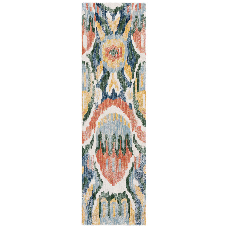 Ikat 151 Hand Tufted Wool/Cotton Ikat Rug in Green/Rust, Runner 2'3" x 8'
