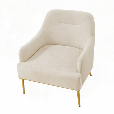 Modern Accent Chair Upholstered Armchair Single Sofa Chair with Curved Backrest and Gold Metal Legs