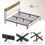 Très grande base de lit, base de lit plateforme avec station de charge, tête de lit et pied de lit rembourrés avec lattes de support en métal, sommier non requis, beige (sans tiroirs)-465592275