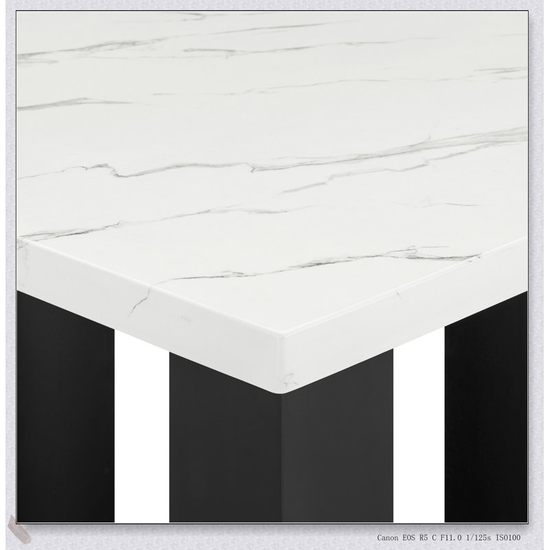 Ensemble de salle à manger à hauteur de comptoir 5 pièces avec table en faux marbre et chaises rembourrées gris clair, fabrication en bois massif durable
