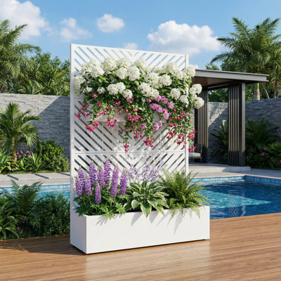 Metal Planter Box with Trellis with Wheels