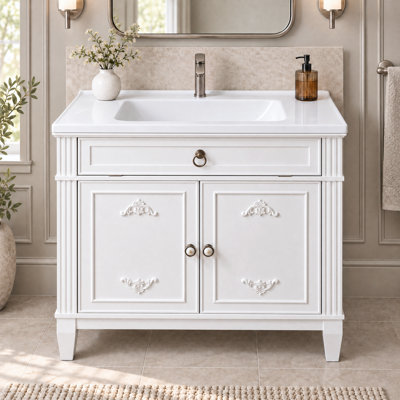 Freestanding Standard Free Standing Single Double Single Vanity Bathroom Vanity With Ceramic Top