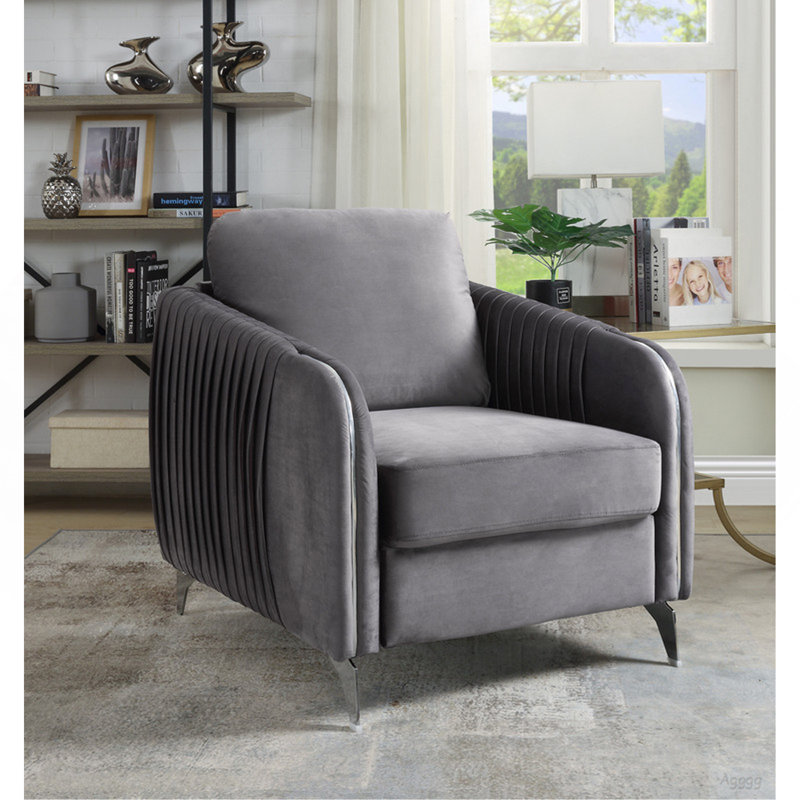 Fauteuil d'appoint moderne chic en velours gris Hadriano