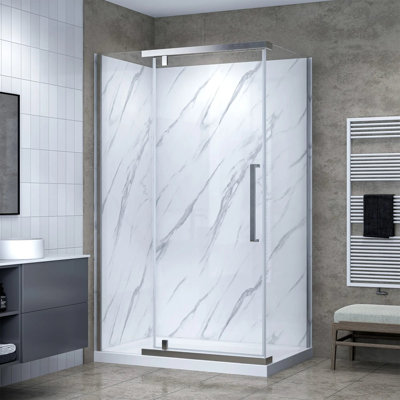Vienna 48 In. X 32 In. X 78.6 In. Semi-Frameless Rectangular Shower Kit In Brushed Nickel With Wall Panels And Base