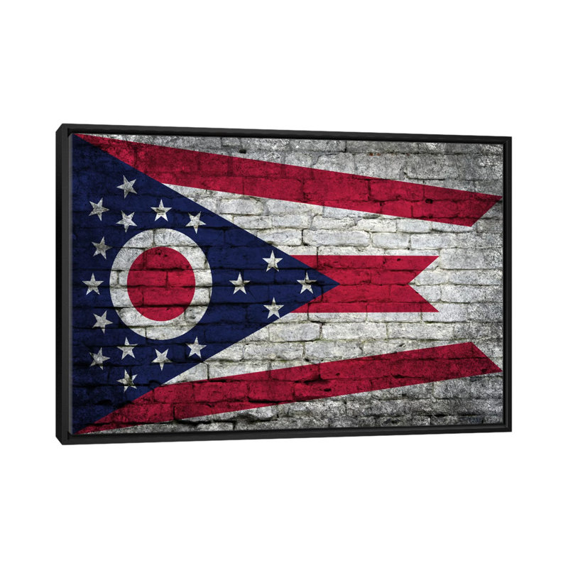 «Flags Ohio Brick», impression sur toile, H 18 po x l 26 po x P 1,5 po, Toile avec cadre noir, Pas de tapis