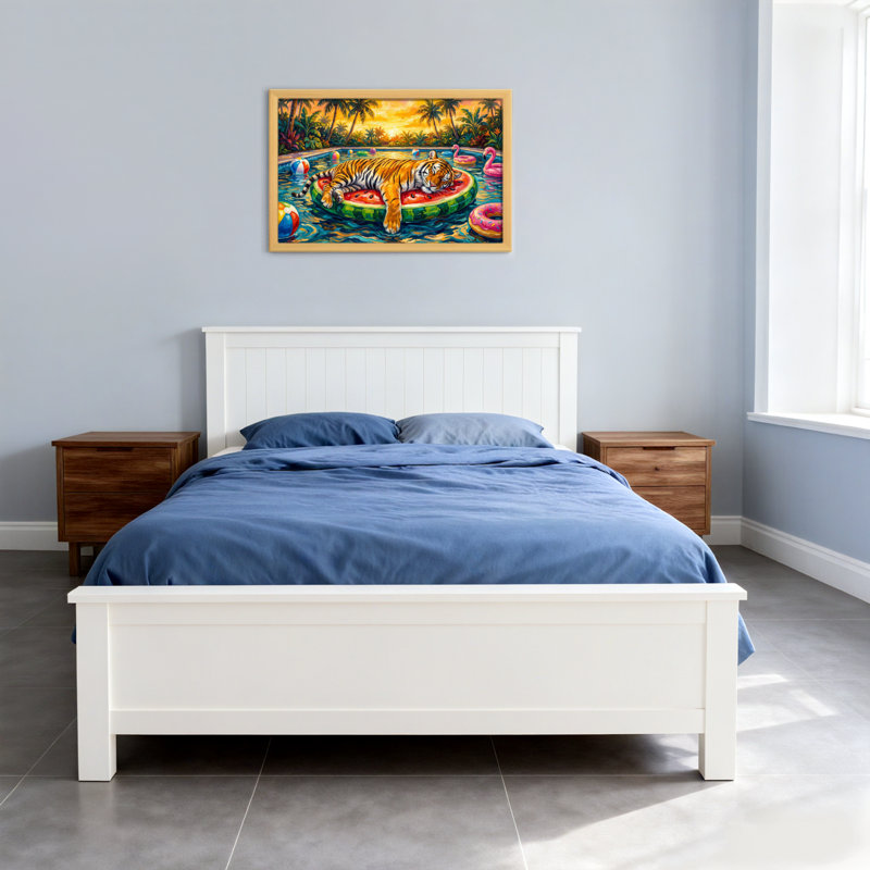 Animals Tiger Relaxing On Watermelon Float In Pool, 24" H x 36" W, Wrapped Canvas, Does Not Apply