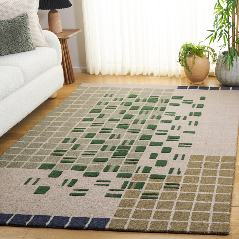 Genre 86% laine à carreaux touffetée à la main 85%; Tapis à motifs géométriques 15% coton, Rectangle de 5 pi x 8 pi