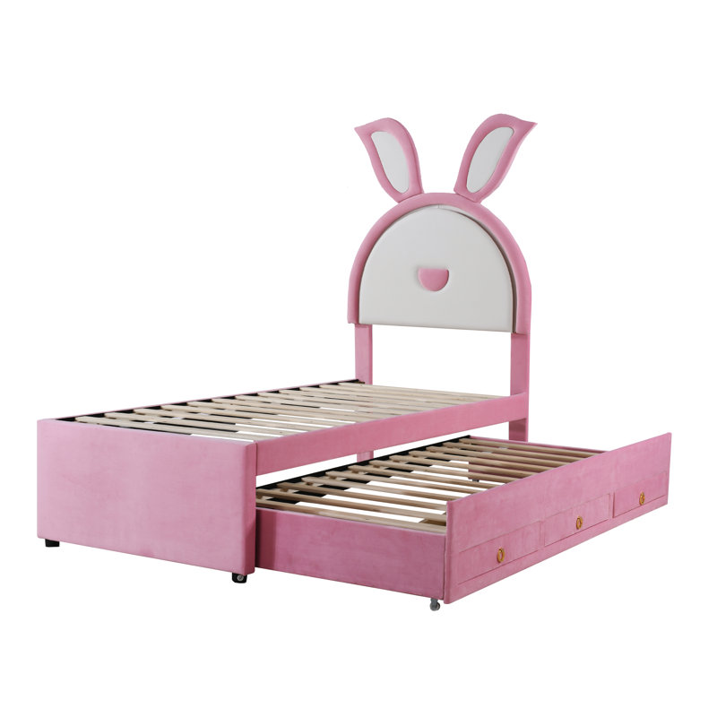 Tobler Upholstered Drawers Bed Frame, Pink