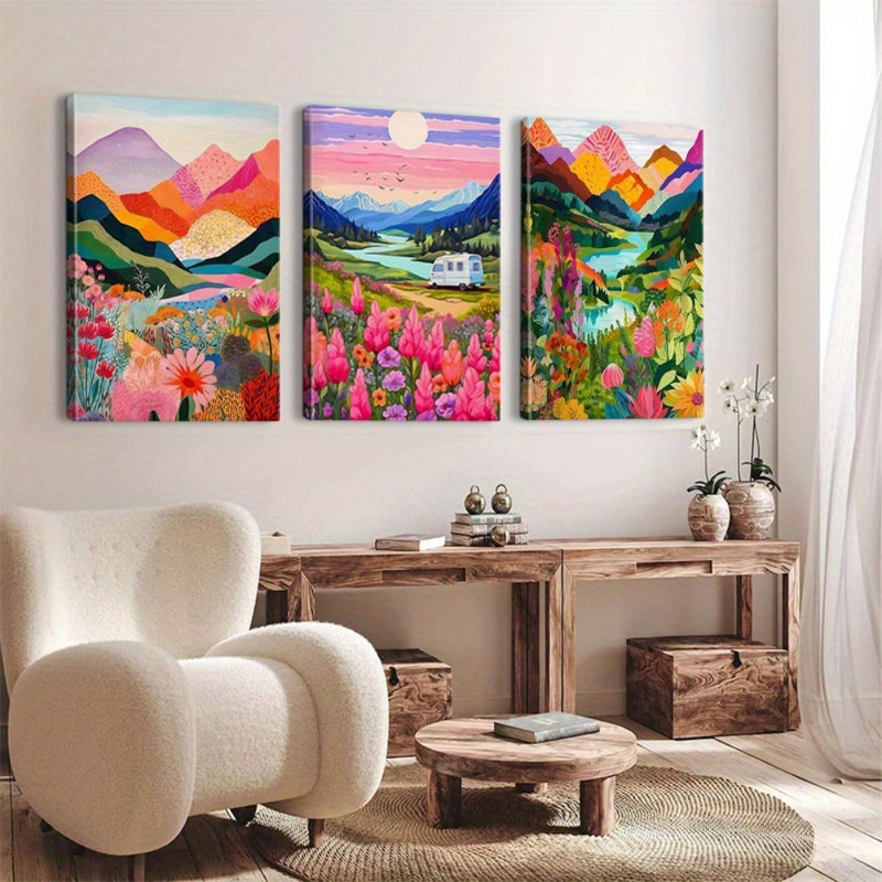 «Dreamy Mountain Flower», reproduction sur toile 3 pièces pour décoration de salon, 36 * 24 pouces 3 pièces