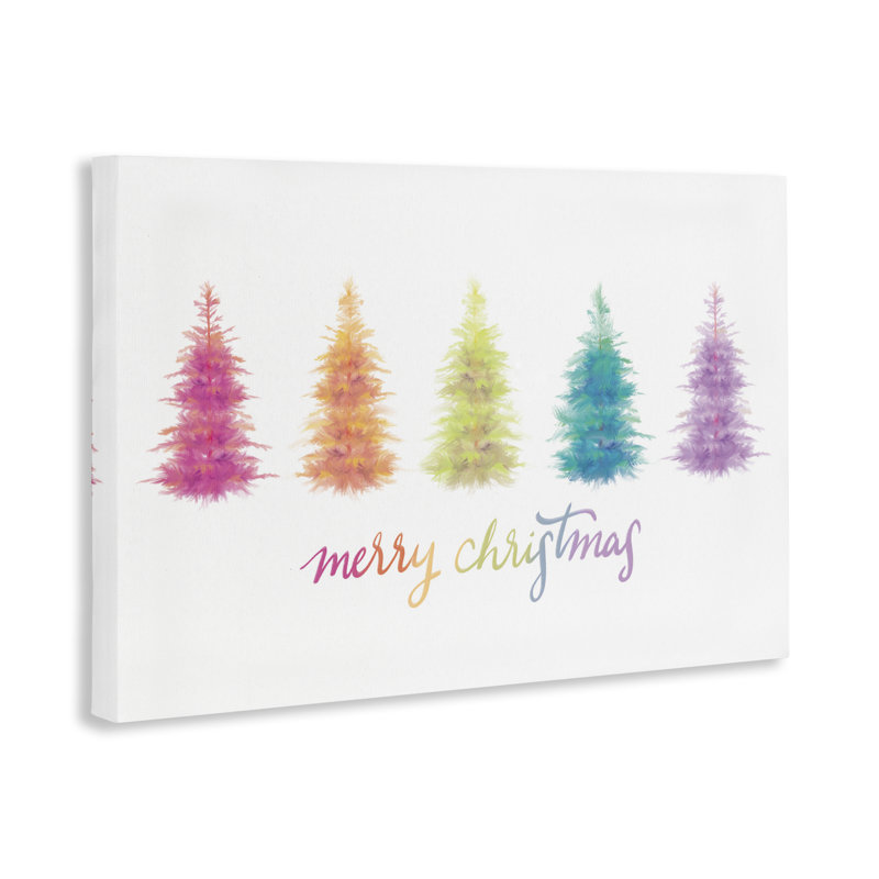 «Rainbow Christmas Trees», art mural sur toile par House Fenway, H 16 po x l 24 po