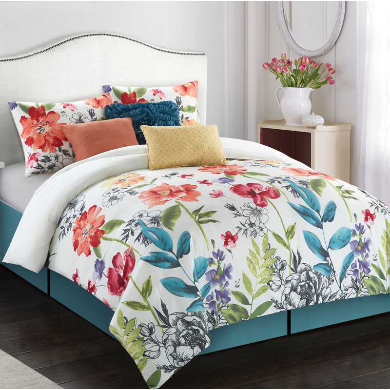 Ensemble d'édredon floral 7 pièces Prair, Édredon de très grande taille et 6 pièces suppl