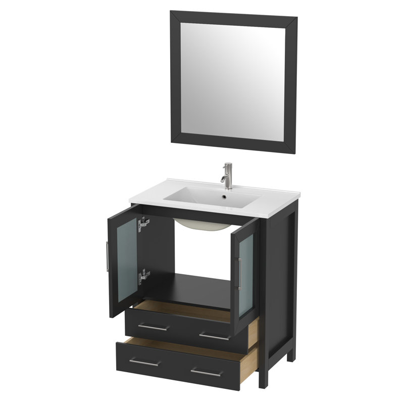 Ensemble de meuble-lavabo autoportant 30 po avec plateau en céramique et miroir assorti Brescia, Espresso