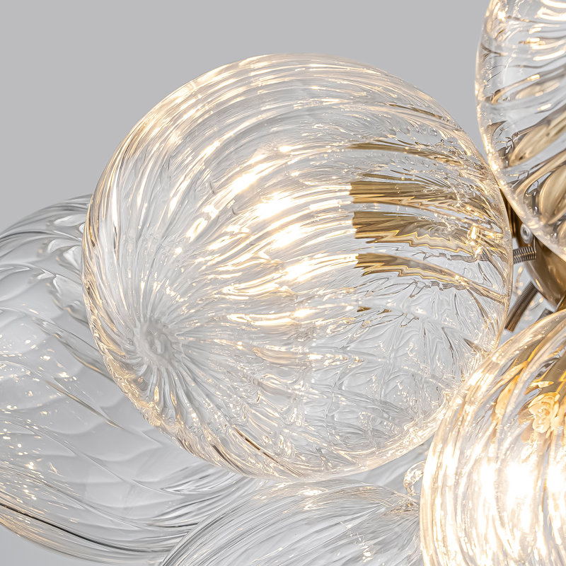 Brody 6 - Light Dimmable Swirled Glass Globe Sphere Chandelier, Gold