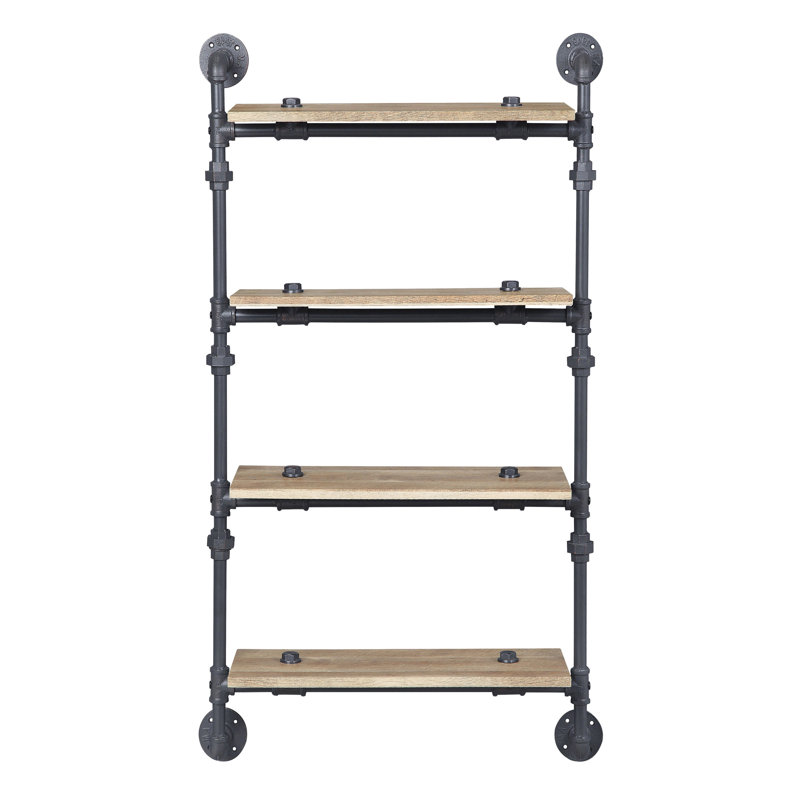 Chêne rustique et 4 tablettes noir sablé pour le rangement du vestibule