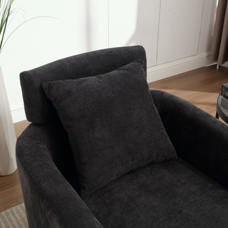 Chenille Fabric Swivel Barrel Chair, Dark Gray