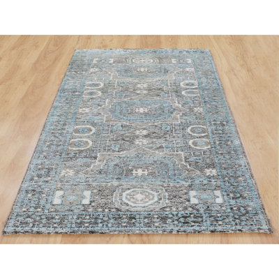 2'8" x 6'1" New Hand Knotted Blue Wool & Silk Runner Oriental Rug - E184BB89C339453E863346BCDA962791