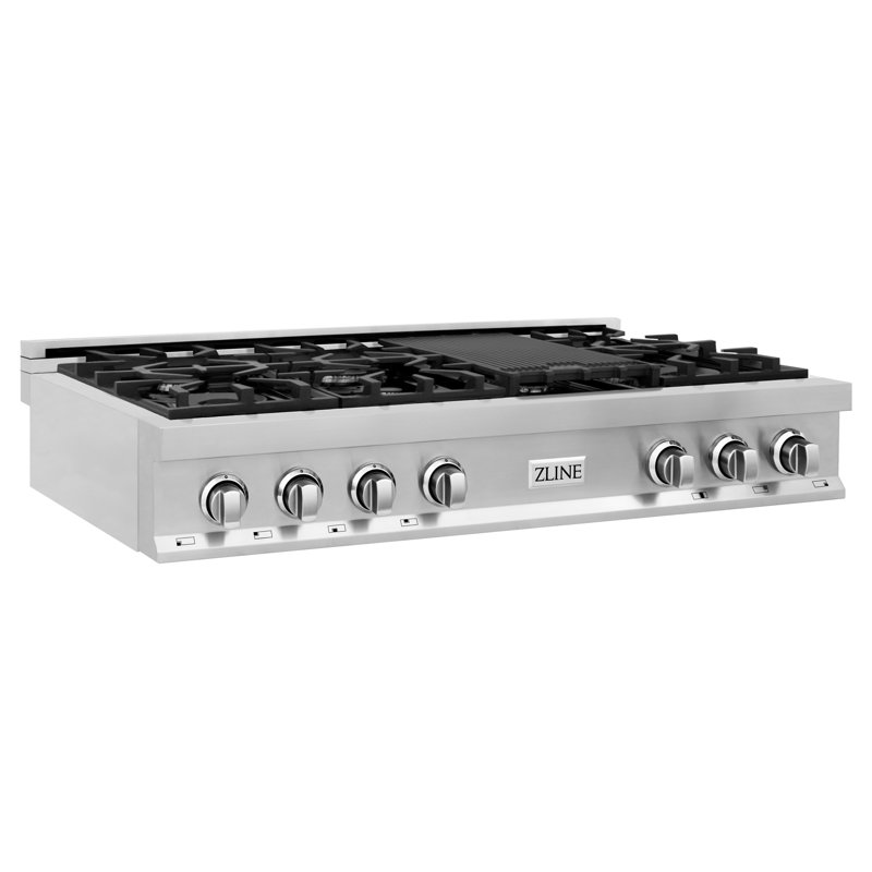 Professional Stainless Steel 48" Gas Cooktop with 7 Burners and Griddle