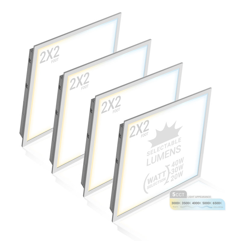 Adjustable White 2x2 LED Drop Ceiling Panel Light 4-Pack