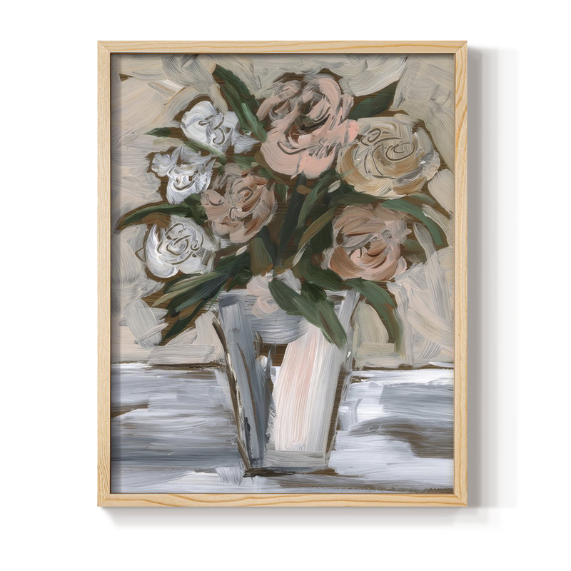 «Neutral & Peach Arrangement II», reproduction encadrée - bois massif, H 11 po x l 9 po, Naturel