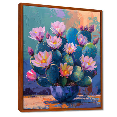 Cactus mauve et bleu, coucher de soleil Vibes II - Cactus floral, salon d'art mural