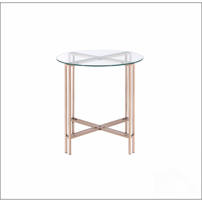Table de bout Veises avec plateau en verre transparent et finition champagne