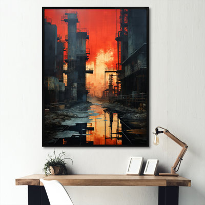 Échos de l'usine cramoisie sur toile