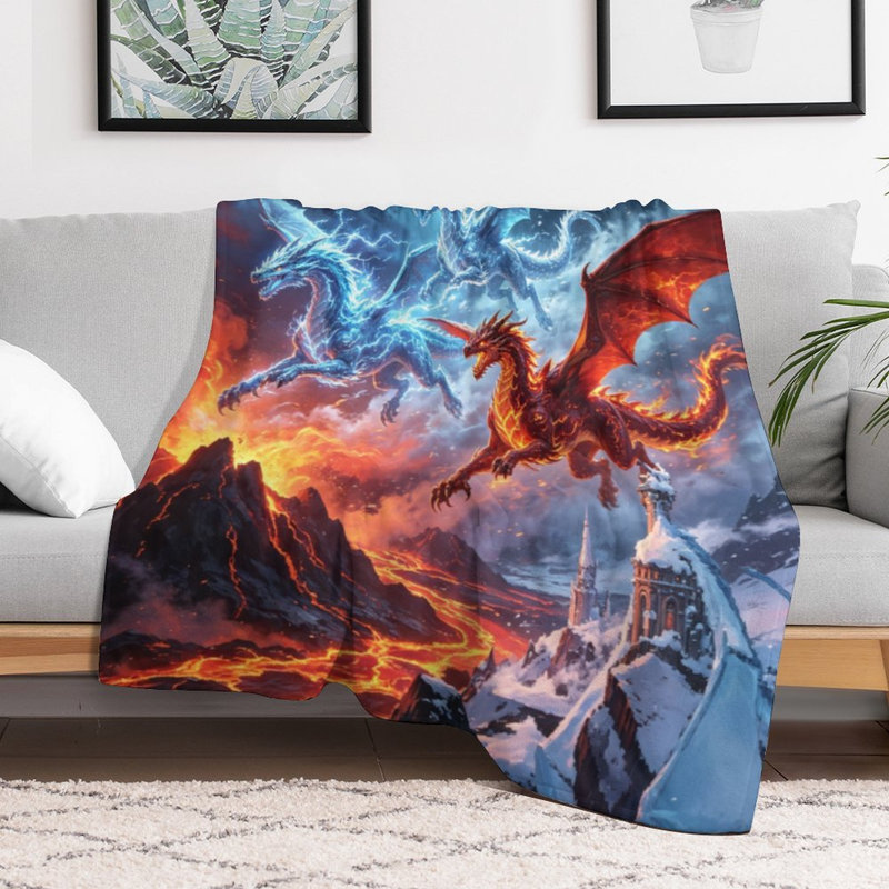 Three Dragons Flying (1) Jeté en flanelle de luxe, couverture douce et chaude pour le salon, 40 po x 50 po