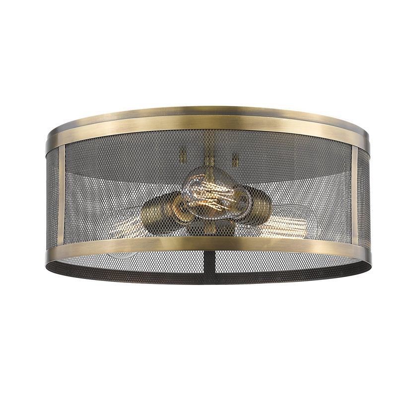 Plafonnier encastré 3 lumières Alyria, H 6 po x l 18 po x P 18 po, Laiton naturel