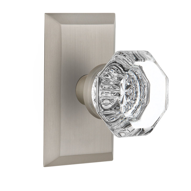 Plaque Studio avec bouton de porte Waldorf, Nickel satiné