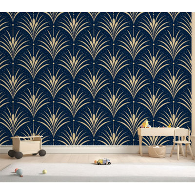Papier peint adhésif et papier peint autocollant amovible à motif de palmier beige marine marine H 69 po x l 96 po