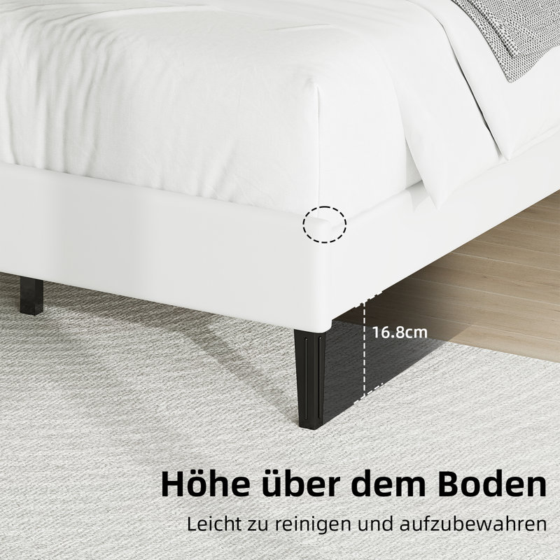 Upholstered Faux Leather Bed, 135x190, White