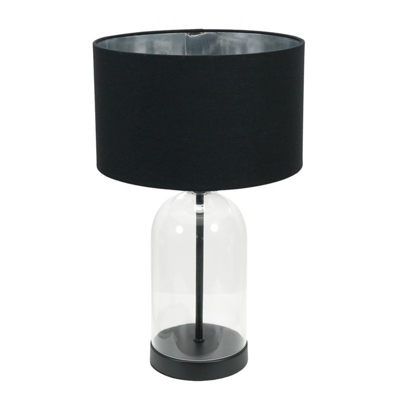 Danylle Glass Table Lamp, No, Clear/Black Base/Black Shade